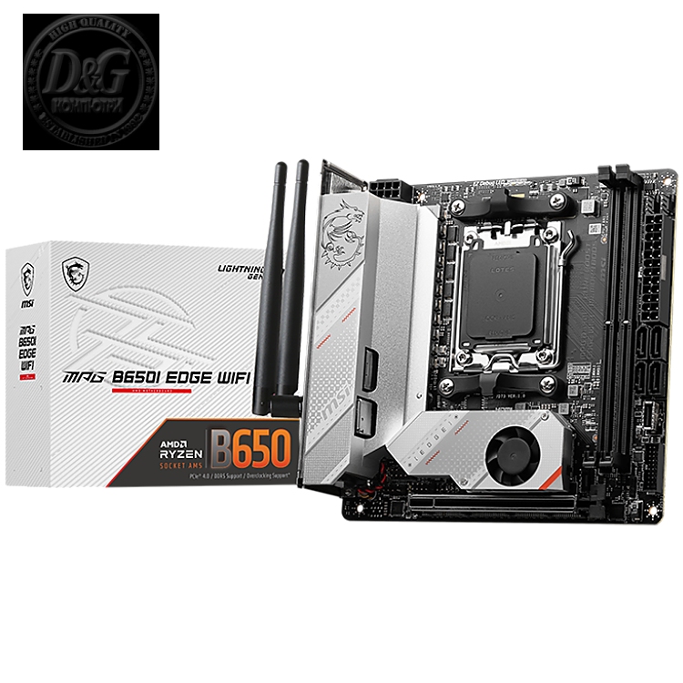 MSI MPG B650I EDGE WIFI, m-ITX, Socket AM5, Dual Channel DDR5 6600+MHz (OC), 1x PCIe x16 slot, 2x M.2 slot, 1x HDMI, 3x USB 3.2 Gen 2, 2x USB 3.2 Gen 1, 1x USB 3.2 Gen2x2 Type C, 7.1 HD Audio, 2.5Gbps LAN, WIFI, BT, 3Y