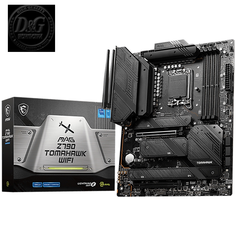 MSI MAG Z790 TOMAHAWK WIFI, ATX, Socket LGA 1700, Dual Channel DDR5 7200+(OC)MHz, 2x PCIe x16 slots, 4x M.2 slots, 1x HDMI, 1x DP, 4x USB 3.2 Gen2, 4x USB 3.2 Gen2, 4x USB 2.0, Type-C, 7.1 HD Audio, 2.5Gbps LAN