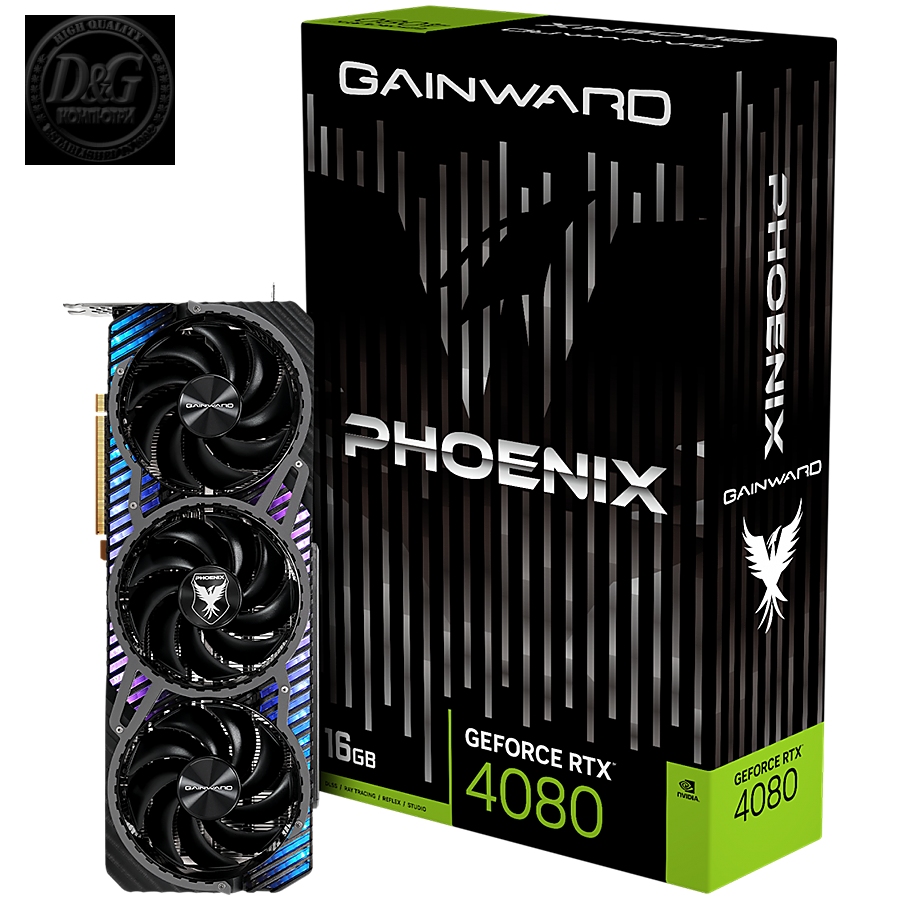 GAINWARD GeForce RTX 4080 Phoenix 16GB GDDR6X, 256 bit, 1x HDMI 2.1a, 3x DP 1.4a, 3x fan, 1x 16-pin pwr connector, 850W, NED4080019T2-1032X