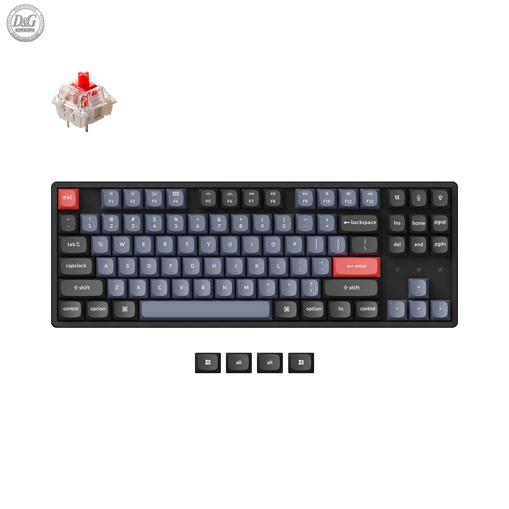 Геймърска механична клавиатура Keychron K8 Pro TKL Gateron G Pro(Hot Swappable) Red Switch RGB Backlight Aluminium Frame