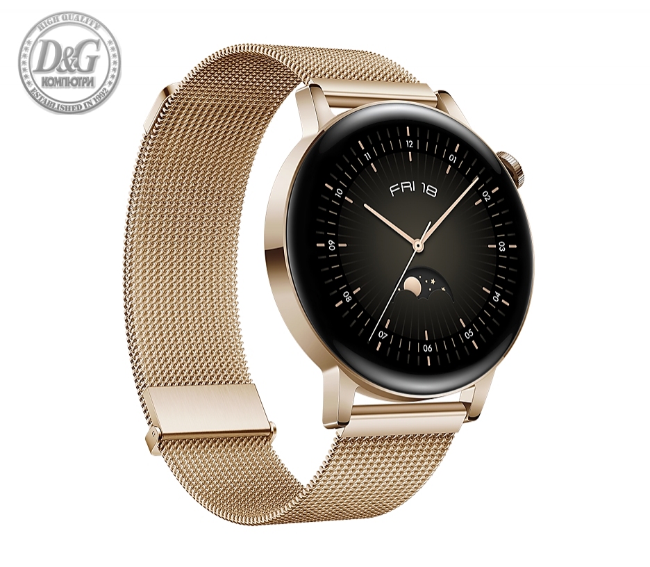 Huawei Watch GT 3 42mm, Milo-B19T, 1.32",  Amoled, 466x466, PPI 356, 4GB, Bluetooth 5.2, supports BLE/BR/EDR, 5ATM, Battery 292 maAh, Light Gold, Light Gold Milanese Strap