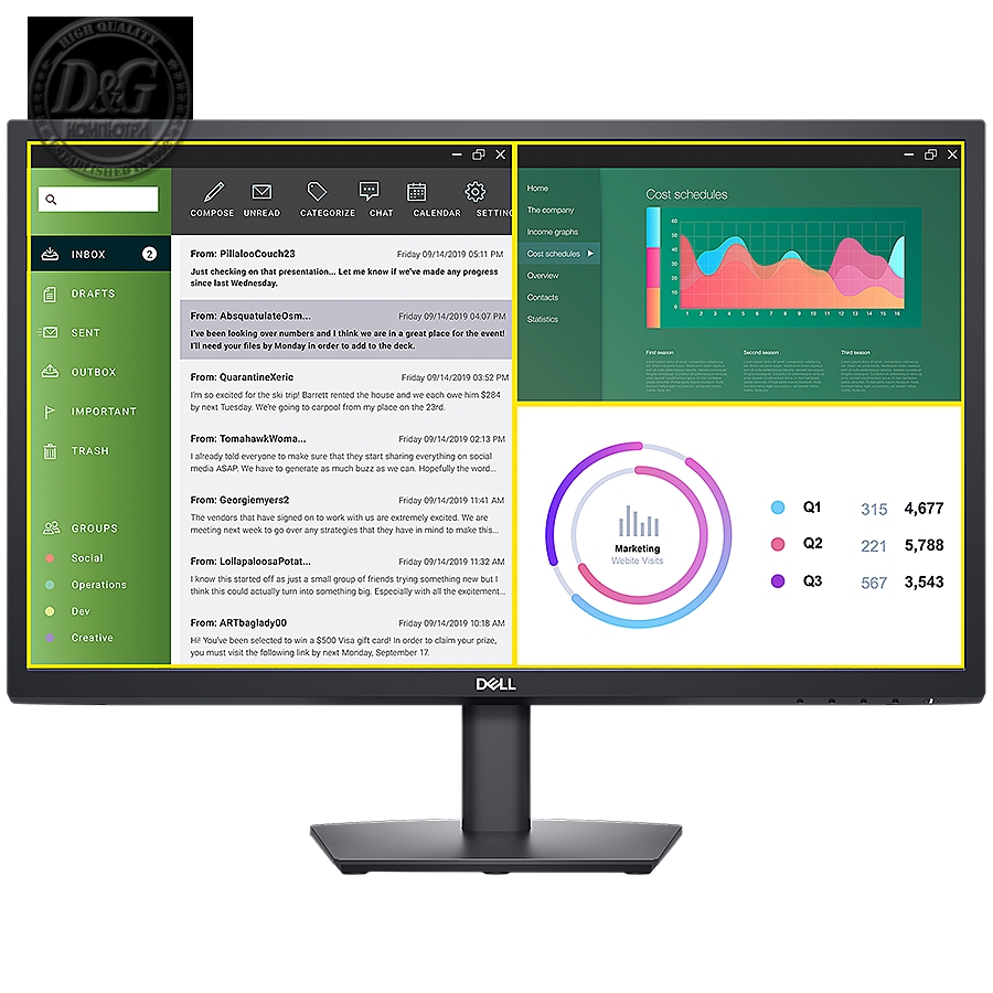 Dell E2423H Monitor LED, 23.8", FHD (1920x1080), 16:9 75Hz, AG, 250 cd/m2, 3000:1, 178/178, 8ms/5ms, DP, VGA, Tilt, 3Y