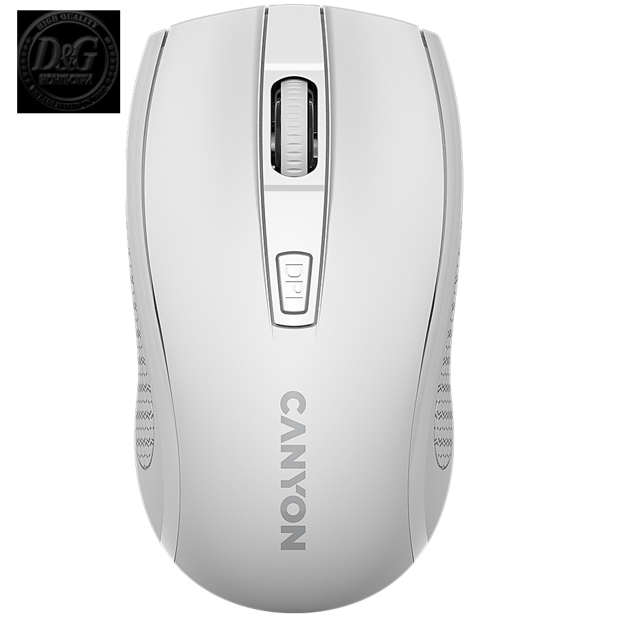 CANYON MW-7, 2.4Ghz wireless mouse, 6 buttons, DPI 800/1200/1600, with 1 AA battery ,size 110*60*37mm,58g,white