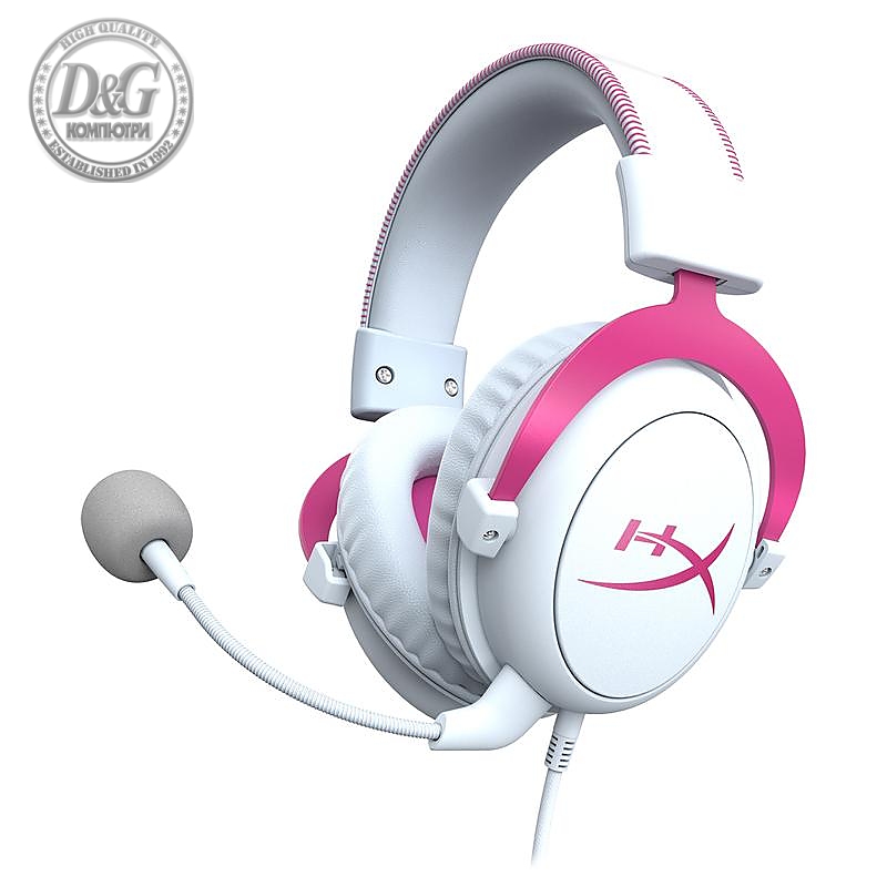 Геймърски слушалки HyperX Cloud II Pink, Микрофон, Розово/Бяло