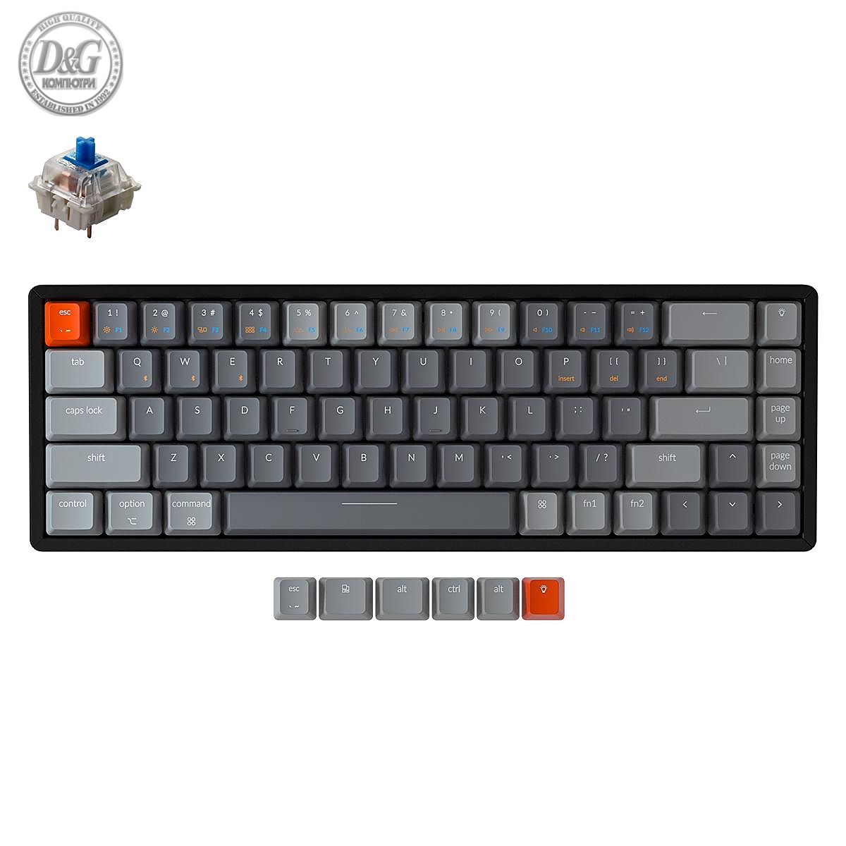 Геймърска Механична клавиатура Keychron K6 Hot-Swappable Aluminum 65% Gateron Blue Switch RGB LED Gateron Blue Switch ABS