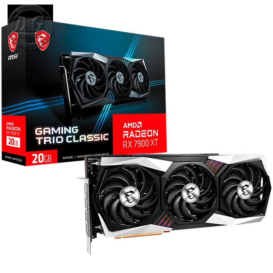 MSI Video Card AMD Radeon RX 7900 XT GAMING TRIO CLASSIC 20G, 20GB GDDR6, 320-bit, 5376 units, Boost: 2400 MHz, 3x DP 2.1, HDMI 2.1, 750W Recommended PSU, 3Y