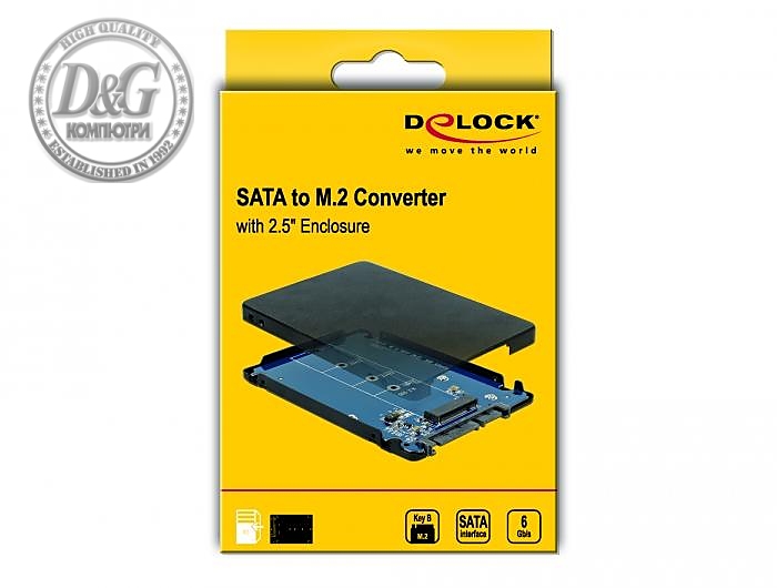 Конвертор DeLock, SATA 22 pin - M.2 с чекмедже, 2.5&quot;