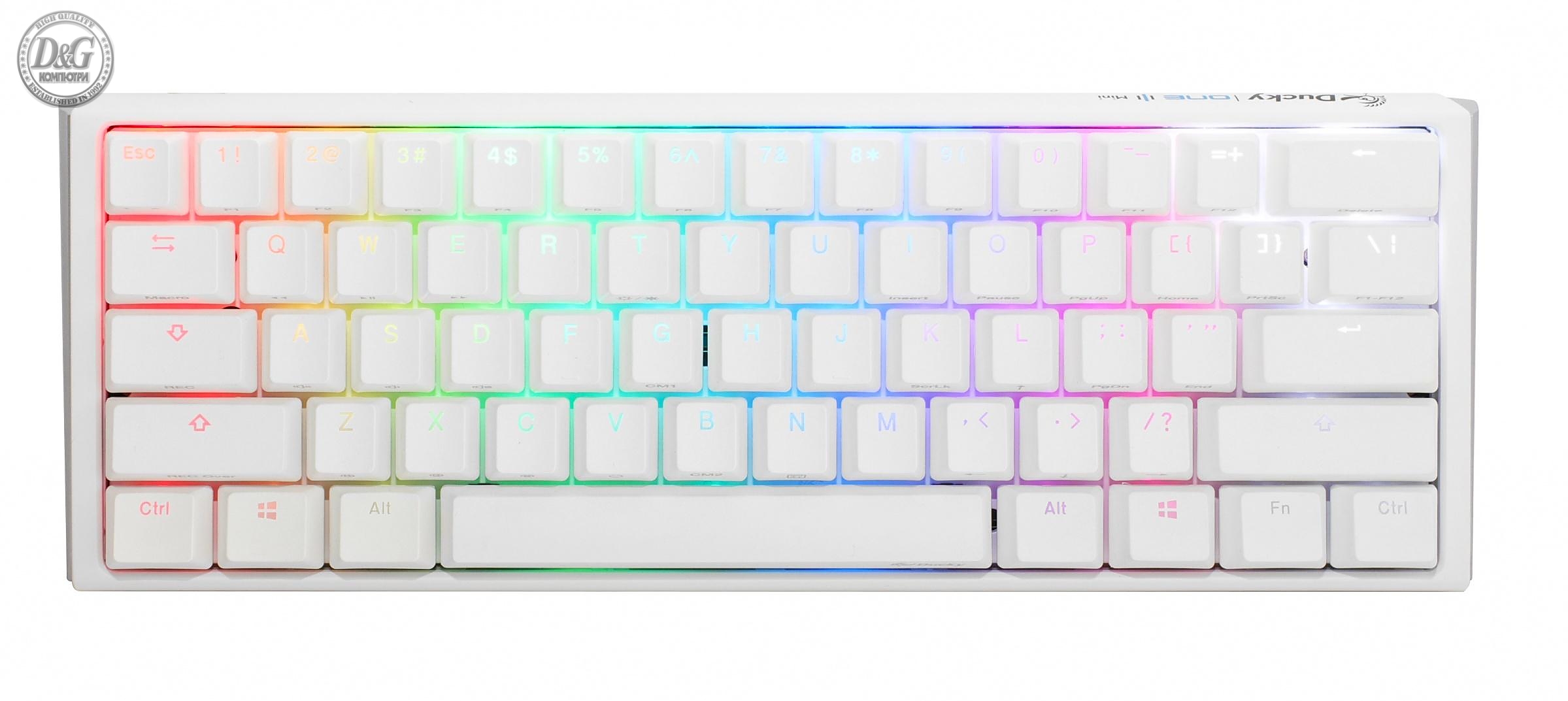 Геймърска механична клавиатура Ducky One 3 Pure White Mini 60% Hotswap Cherry MX Black, RGB, PBT Keycaps