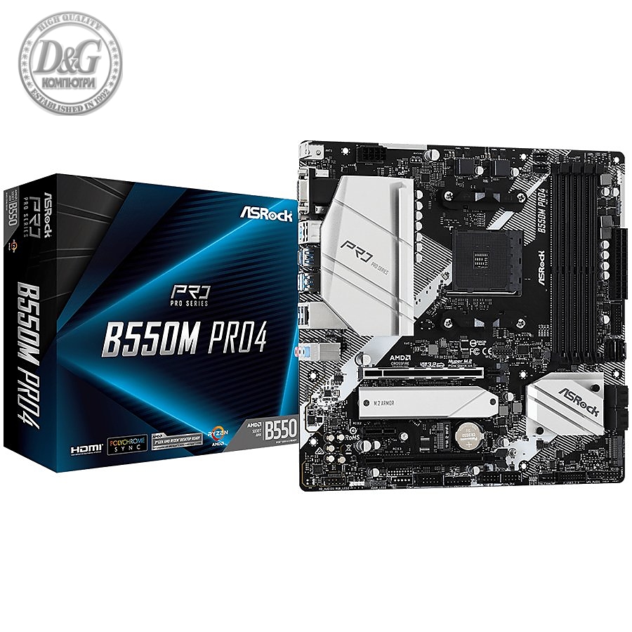 ASROCK Main Board Desktop B550M PRO4 (AM4, 4xDDR4,2xPCIe x16,2xPCI Ex1, 6 SATA3 , M.2, DP,HDMI,D-Sub, USB 3.2, mATX retail)