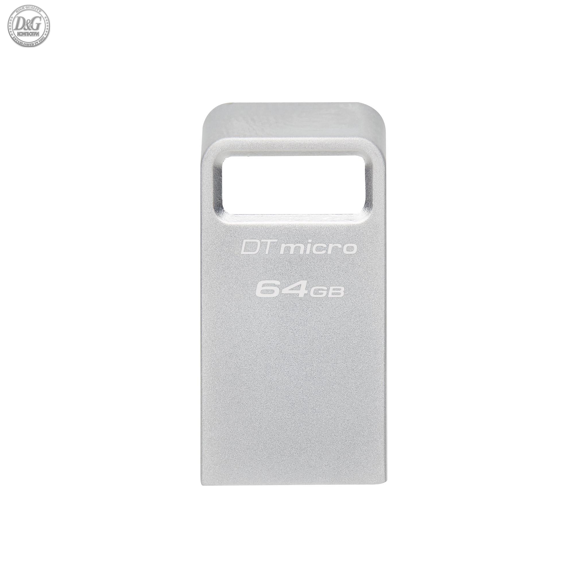 USB памет KINGSTON DataTraveler Micro, 64GB, USB-A 3.2 Gen 1, Сребрист