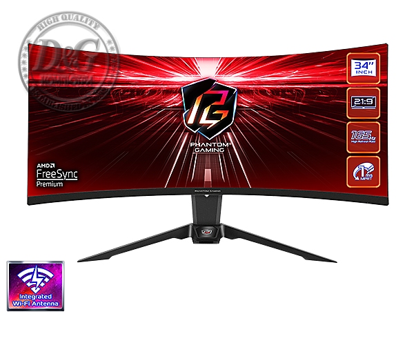 Геймърски Монитор ASRock PG34WQ15R2B, 34&quot; UHD (3440 x 1440) VA 1500 Curved, 165Hz, 1ms, HDMI, DisplayPort AMD FreeSync WiFi