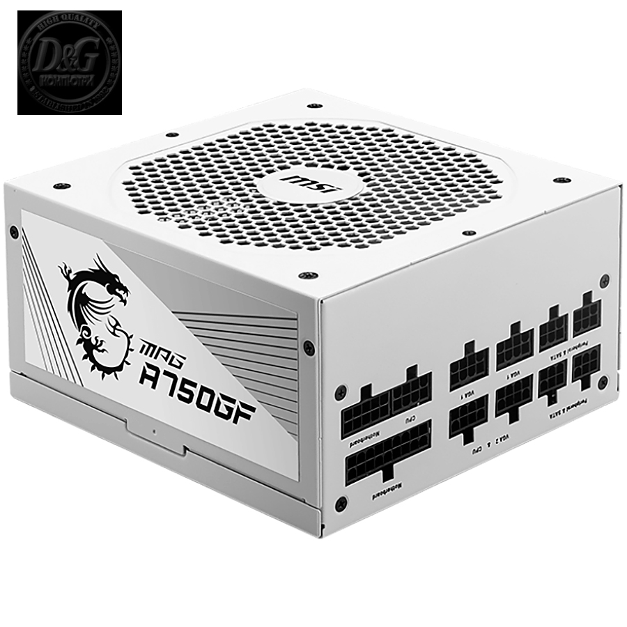 MSI MPG A750GF White Power Supply 750W, 80 PLUS Gold, Japanese capacitors, Fully Modular, Flat Black Cables, 100~240VAC, 47-63HZ, 140mm fan, 160x150x86 mm, ATX, 2xEPS, 6xPCI-E, 8XSATA, 4xMOLEX, FDD, EU plug