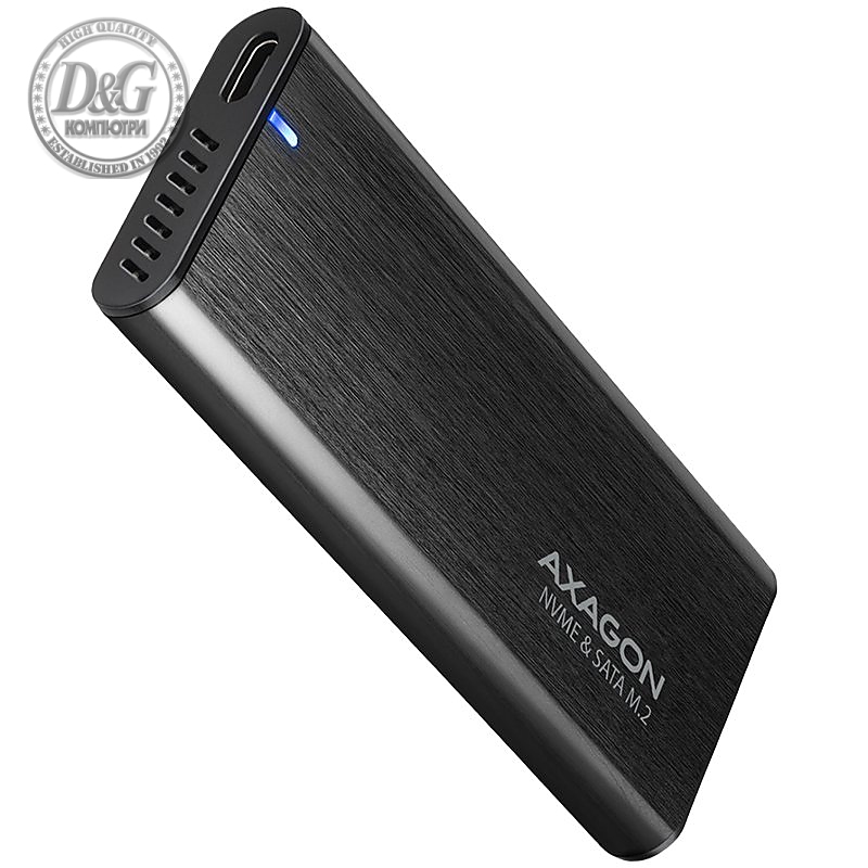 Axagon External USB-C 3.2 Gen 2 metal box for M.2 NVMe & SATA SSD disks. Screwless.