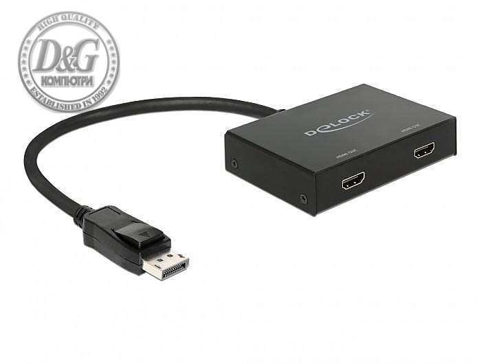 Сплитер DeLock, DisplayPort 1.2 мъжко - 2 x HDMI женско, Черен