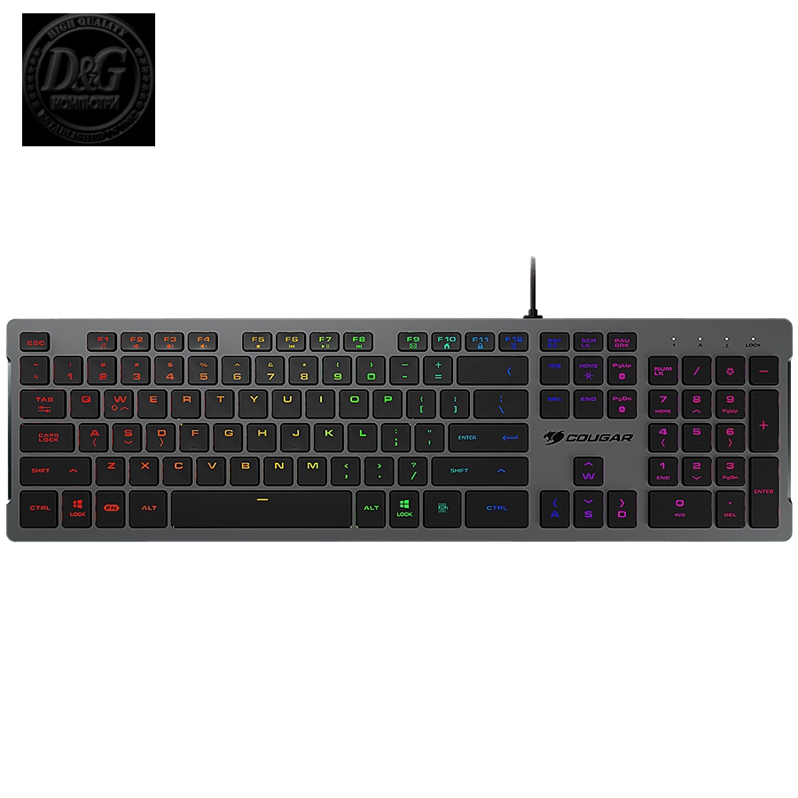 COUGAR Vantar S, Gaming Keyboard, Flat Caps With Scissor-Switch, 19-Key Rollover, Eight Backlight Effects, Anti-Ghosting Technology, Adjustable Stand, Dimensions: 446.5 x 128 x 16.3 mm