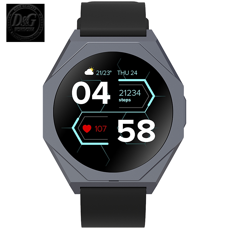 Smart watch Realtek 8762DK LCD 1.3'' LTPS 360X360px, TP G+F 1+gesture 192KB Li-ion polymer battery 3.7v 280mAh,Gun aluminum alloy case middle frame+plastic bottom case+black silicone srap+gun strap buckle.host:45.4*42.4*9.6mm Strap:260*20mm 40.7g