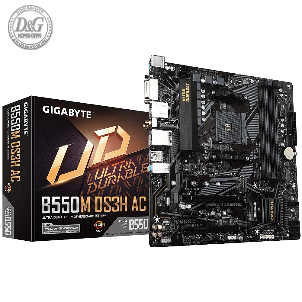 Дънна платка GIGABYTE B550M DS3H AC Socket AM4, 4 x DDR4