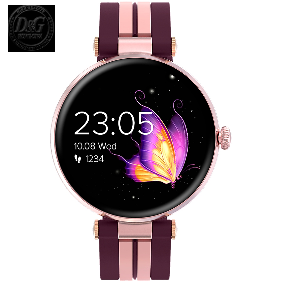 CANYON Smart watch Rtl8762dt, 1.19'' Amoled 390x390px, oncell TP, 192KB RAM, 3.7V 190mAh battery, Rosegold alumimum alloy case middle frame + plastic bottom case+pink and purple silicone strap +rosegold strap buckle