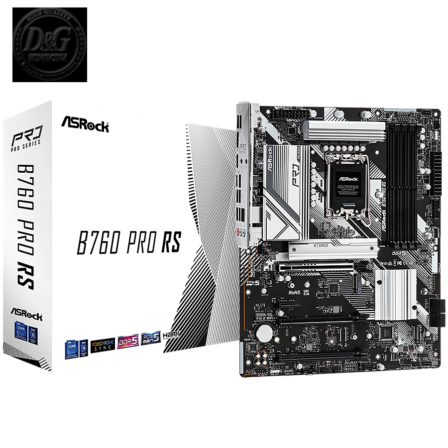 ASROCK MB Desktop B760 Pro RS (S1700, 4x DDR5, 1x PCIe 5.0 x16, 1x PCIe 4.0 x16, 1x PCIe 3.0 x16, 1x PCIe 3.0 x1, 2x Hyper M.2 PCIe Gen4x4, 1x M.2 PCIe Gen 4x2, 4x SATA3, 2x USB-C, 6x USB 3.2, 4x USB 2.0, 1xRJ-45 2.5GB, 1x HDMI, 1x DP, ATX