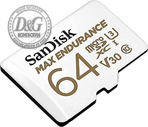 Карта памет SANDISK High Endurance micro SDHC UHS-I, A1, SD Адаптер, 64GB, Class 10, 100Mb/s