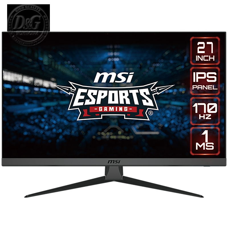 MSI G2722 Gaming Monitor, 27" 170Hz, FHD (1920x1080) 16:9, IPS Anti-glare, 1ms, 250nits, 1100:1, 178°/178°, Adjustable Stand, 2x HDMI, 1x DP, 3Y Warranty