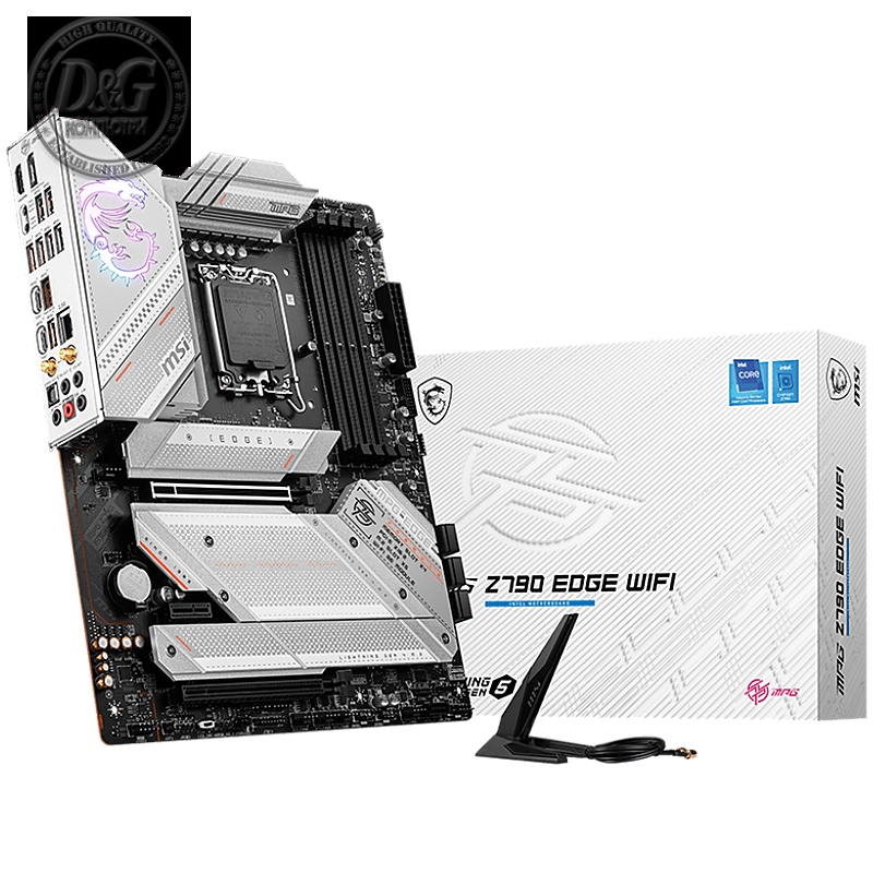 MSI MPG Z790 EDGE WIFI , ATX, LGA 1700, Dual Channel 4xDDR5 7299+(OC)MHz, 2x PCIe x16 slots, 5x M.2 slots, 1x HDMI, 1x DP, 1x USB 3.2 Gen 2x2, 4x USB 3.2 Gen 2, 4x USB 2.0, Type-C, 7.1 HD Audio, 2.5Gbps LAN, WI-FI 6E, BT, 3Y