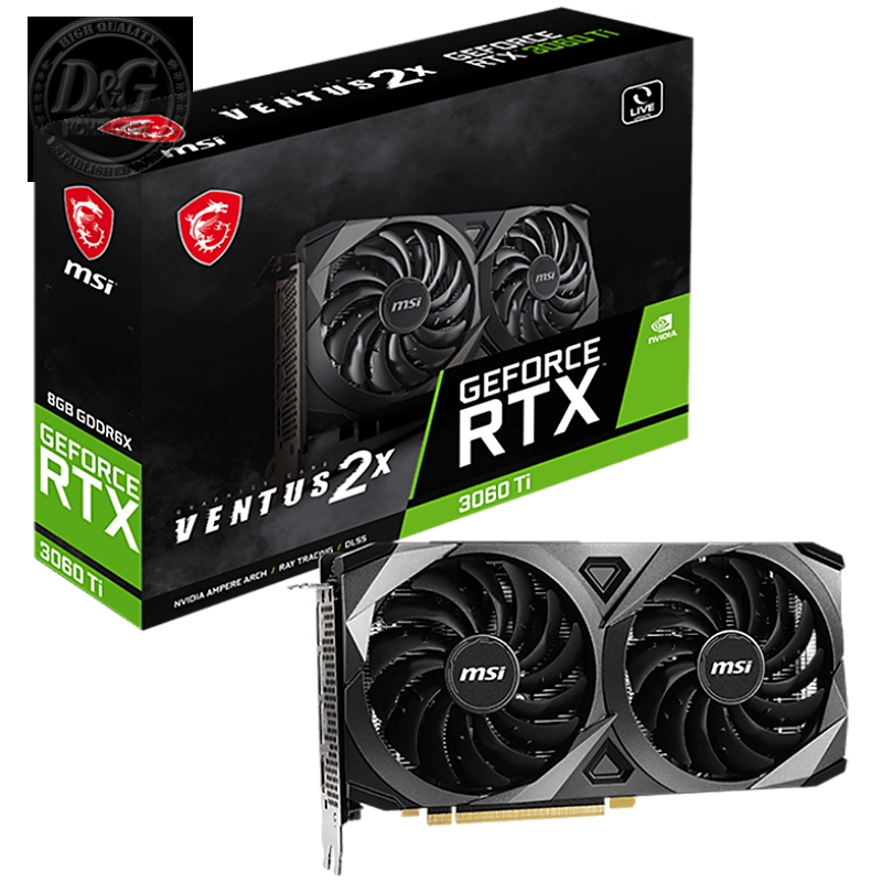 MSI Video Card Nvidia RTX 3060 Ti VENTUS 2X 8GD6X, 8GB GDDR6, 256-bit, 19GBps, Boost: 1665 MHz, 4864 CUDA Cores, PCIe 4.0, 3x DP 1.4a, HDMI 2.1, RAY TRACING, Dual Fan, 600W Recommended PSU, 3Y