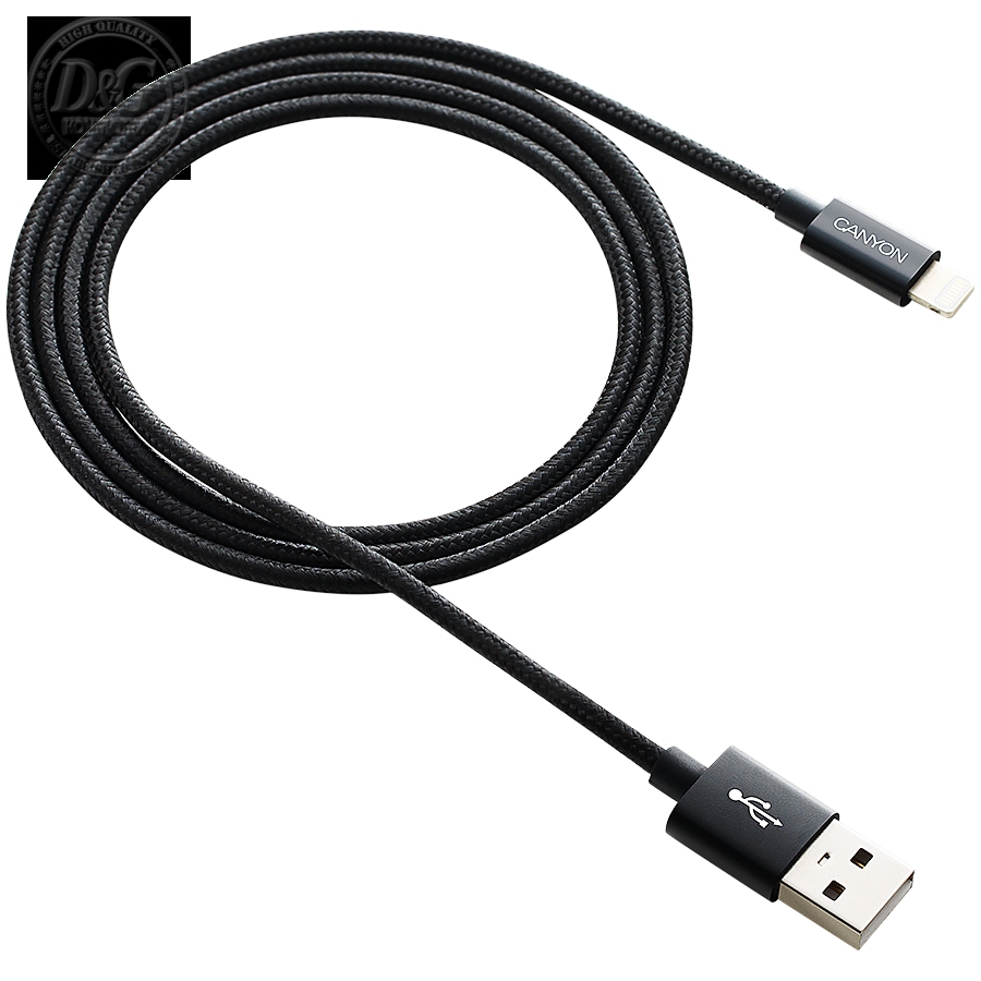 CANYON CFI-3, Lightning USB Cable for Apple, braided, metallic shell, cable length 1m, Black, 14.9*6.8*1000mm, 0.02kg