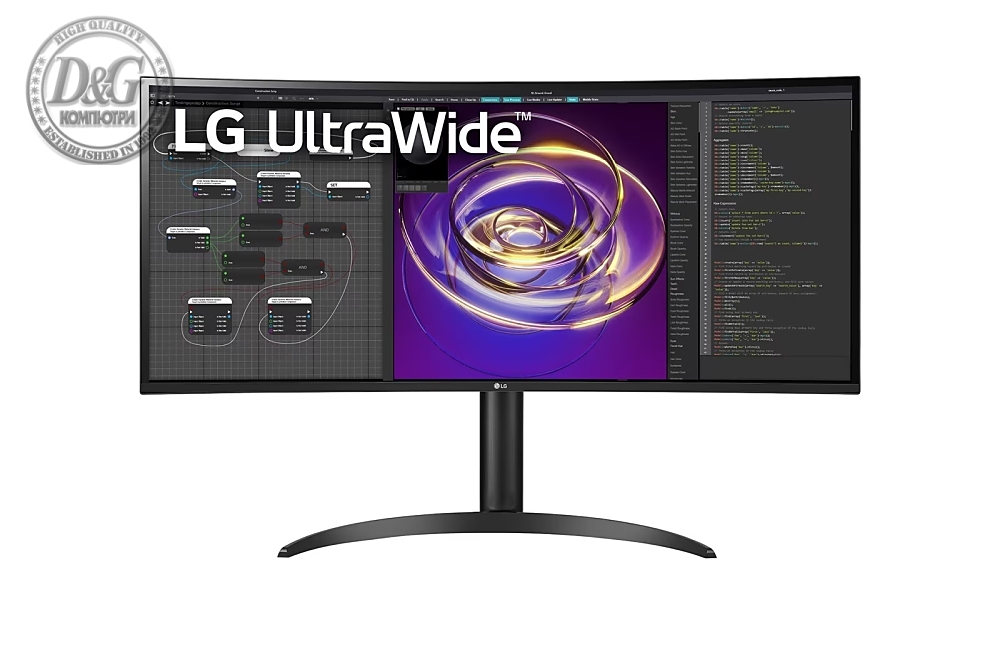 LG 34WP85CP-B, 34" 21:9 Curved WQHD (3440x1440) IPS, 5ms, CR 1000:1, 300 cd/m2, HDR 10, DCI-P3 95%, AMD FreeSync, USB Type-C, HDMI, DisplayPort, Speaker 2ch 7w, PBP, Height Adjustable Stand,  Tilt , Black