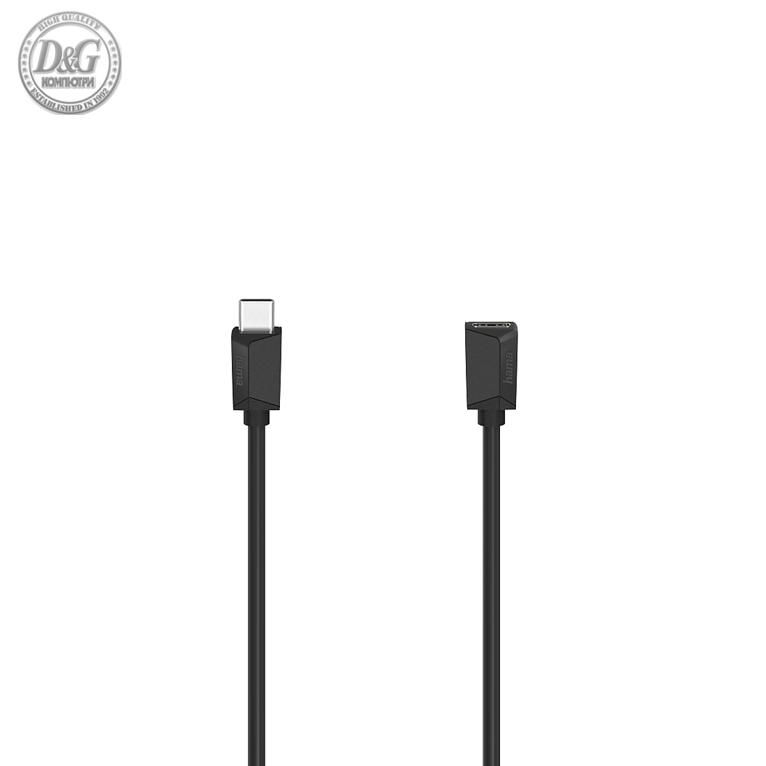 Удължителен кабел HAMA, Full-Featured, USB-C женско - USB-C мъжко, 0.5 м, USB 3.2 Gen1, 5 Gbit/s, Черен