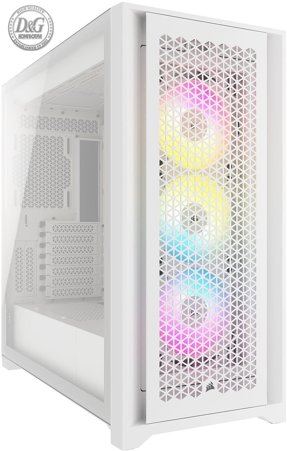 Кутия Corsair iCUE 5000D RGB Airflow Mid Tower, Tempered Glass, Бял