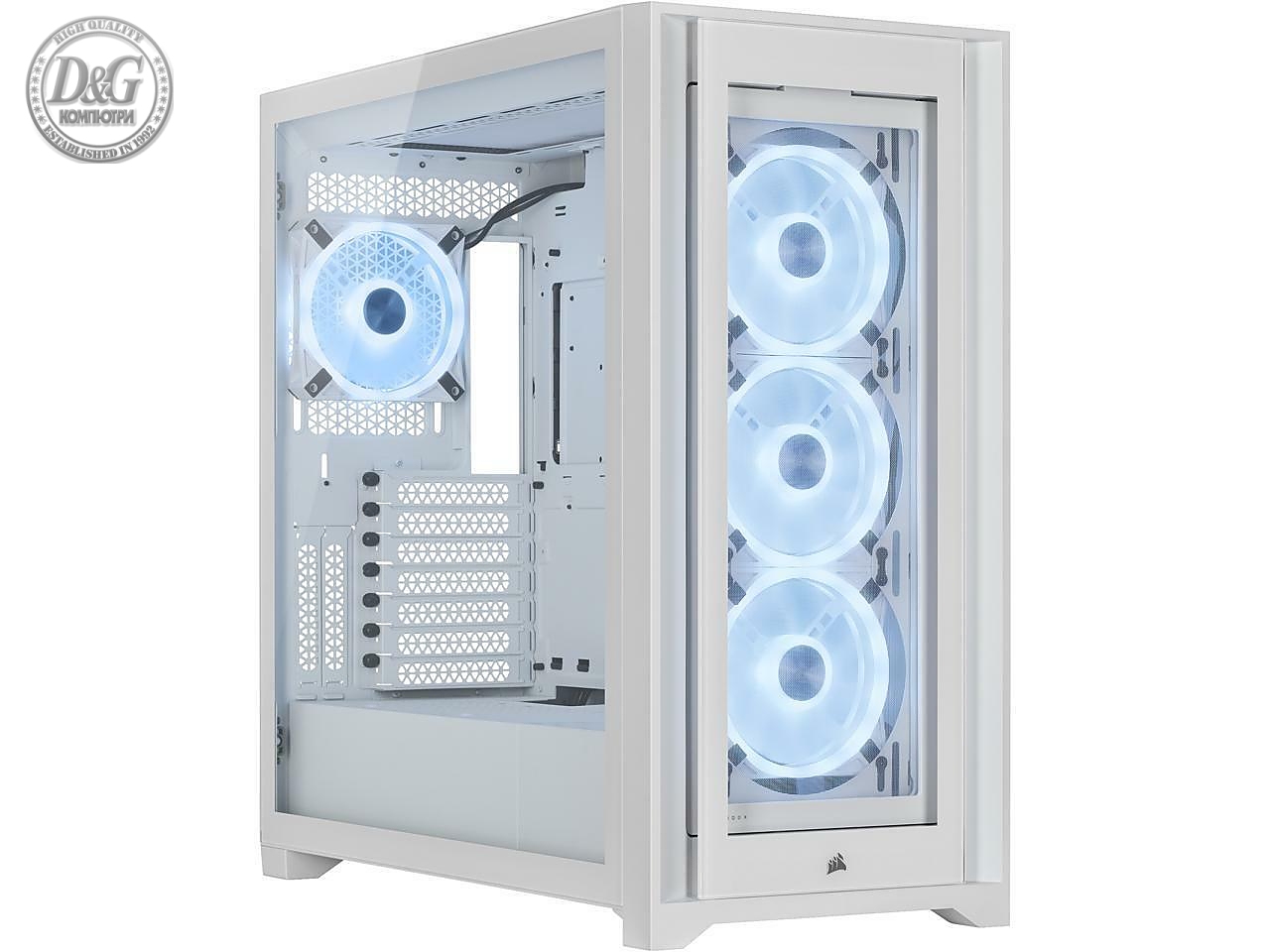 Кутия Corsair iCUE 5000X RGB QL Edition Mid Tower, Tempered Glass, Бяло