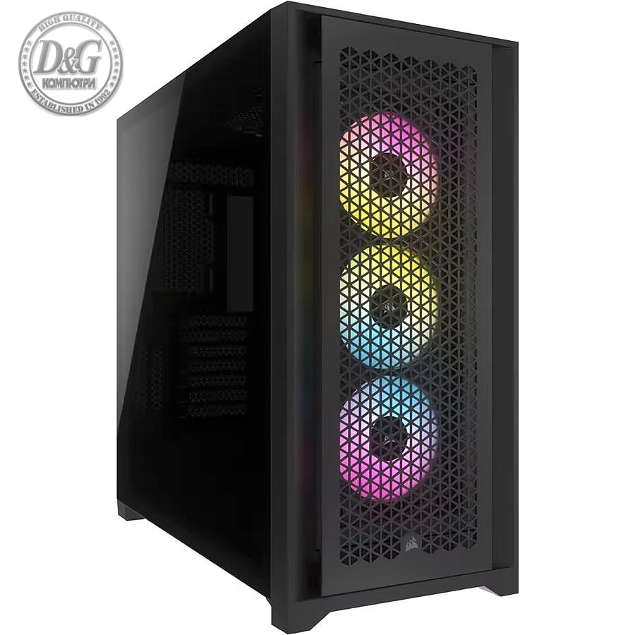 Кутия Corsair iCUE 5000D RGB Airflow Mid Tower, Tempered Glass, Черно