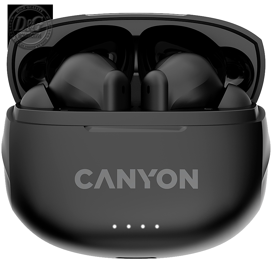 Canyon TWS-8 Bluetooth headset, with microphone, with ENC, BT V5.3 JL 6976D4, Frequence Response:20Hz-20kHz, battery EarBud 40mAh*2+Charging Case 470mAh, type-C cable length 0.24m, Size: 59*48.8*25.5mm, 0.041kg, Black