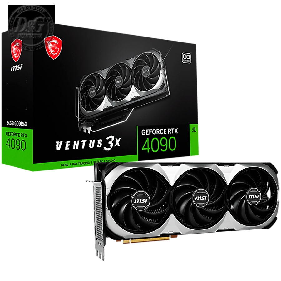 MSI Video Card NVidia GeForce RTX 4090 VENTUS 3X 24G OC, 24GB GDDR6X, 384-bit, 2550 MHz Boost, 16384 CUDA Cores, PCIe 4.0, 3x DP 1.4a, HDMI 2.1a, RAY TRACING, Triple Fan, 850W Recommended PSU, 3Y