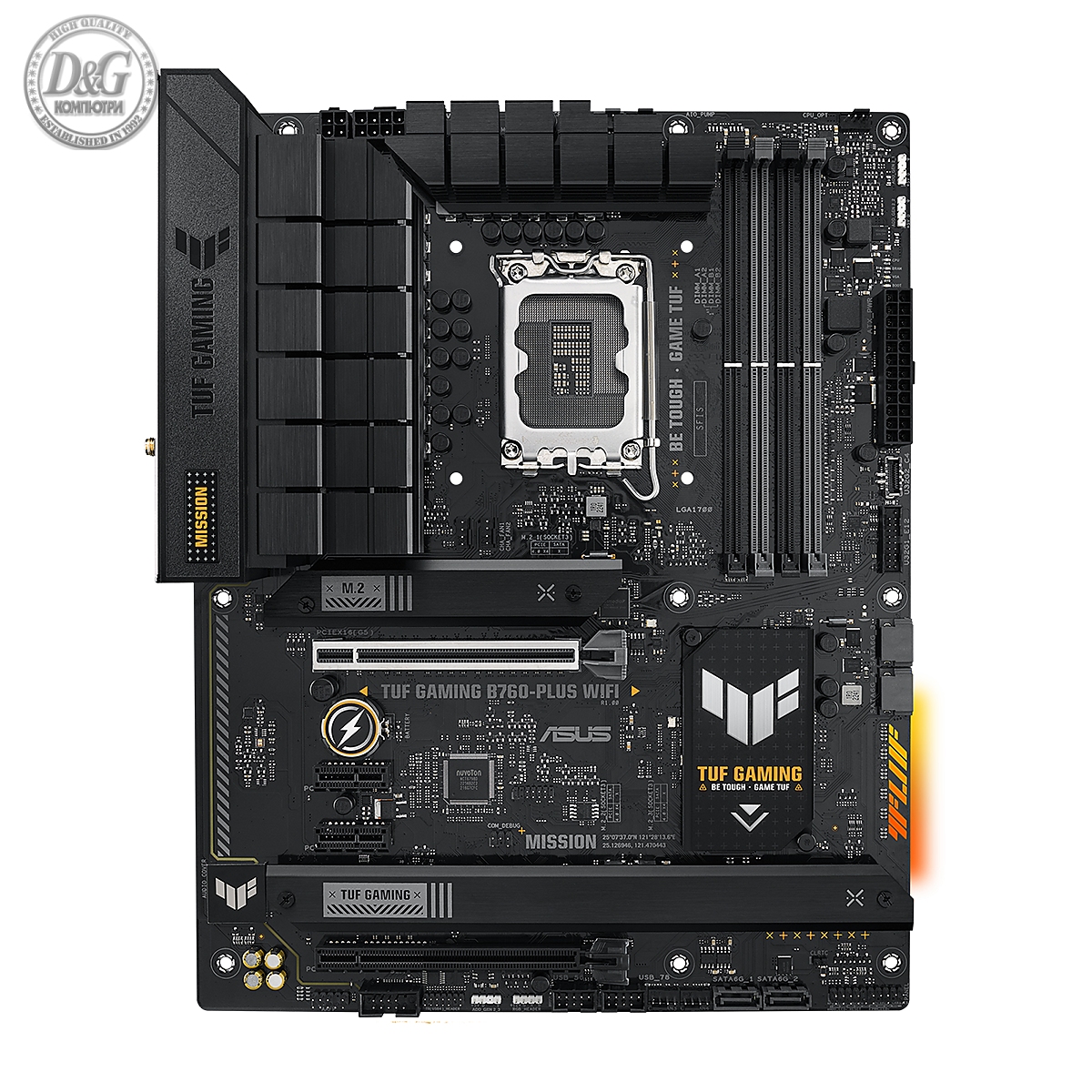 Дънна платка ASUS TUF GAMING B760-PLUS WIFI DDR5, LGA 1700 ATX, 4x DDR5, PCIe 5.0, WiFi 6, Aura Sync RGB