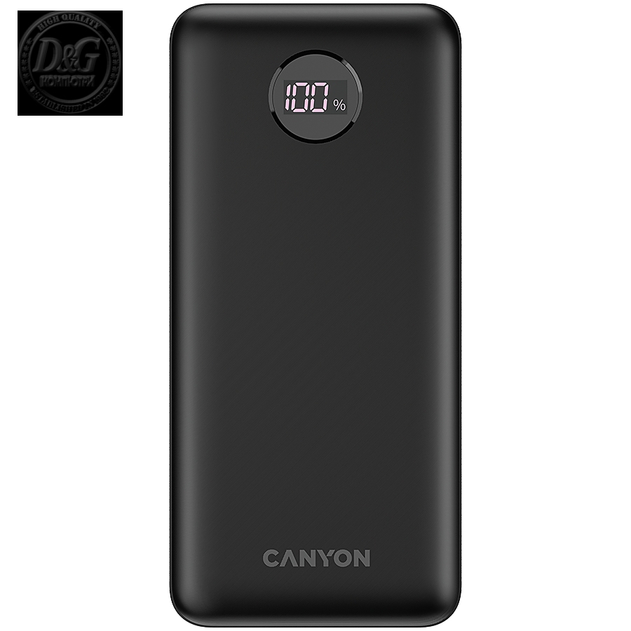 CANYON  PB-2002 Power bank 20000mAh Li-poly battery, Input Type-C 5V3A,9V2A,18W  , Output Type-Cпјљ5V3A,9V2.2A,12V1.5A,20W, Output USBA1/USBA2пјљ5V3A,5V/4.5A,4.5V/5A,9V2A,12V1.5A,22.5W147.5*69*28.6mm, 0.437g , cable  Type C, Black