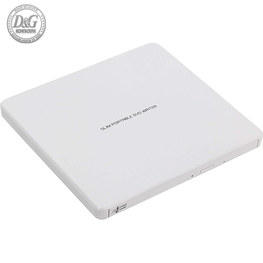 Hitachi-LG GP60NW60 Ultra Slim External DVD-RW, Super Multi, Silent Play, Win & MAC OS Compatible, M-DISC Support, White