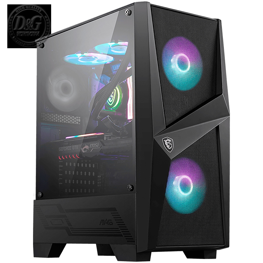 MSI MAG FORGE 100R, Mid-Tower, ATX/Micro-ATX/Mini-ITX, 2x USB 3.2 Gen 1 Type-A, 1x Audio/1x Mic, ARGB Hub, RGB Button, 3x 120mm Fans (2x ARGB), Mesh Front Panel, Tempered Glass +4 RGB strips