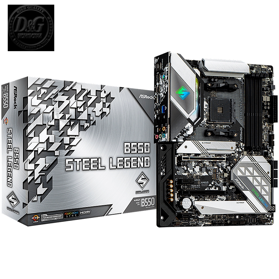 ASROCK Main Board Desktop B550 STEEL LEGEND (AM4, B550, 4x DDR4, 1x PCIe 4.0 x16, 1x PCIe 3.0 x16, 2x PCIe 3.0 x1, 6x SATA, 2x M.2 PCIe Gen4 x4, 1x M.2, 1x DP 1.4, 1x HDMI, 2.5G LAN, 1x USB-C, ATX