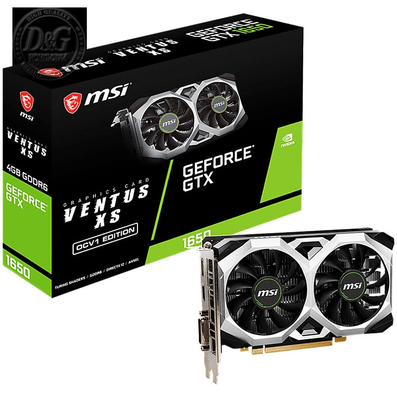 MSI Video Card NVidia GeForce GTX 1650 D6 VENTUS XS OCV1, 4GB GDDR6X, 128-bit, 1620 MHz Boost, 896 CUDA Cores, 1x DP 1.4a, HDMI 2.0b, DL-DVI-D, 300W Recommended PSU, 3Y