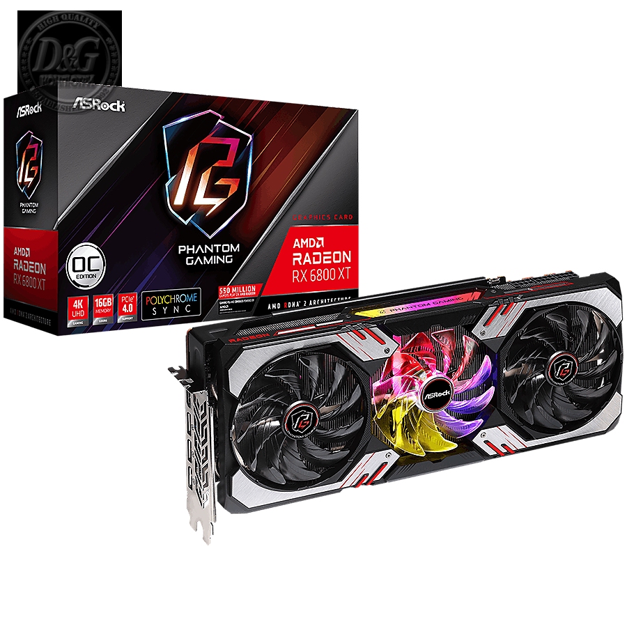 Asrock AMD Radeon RX6800 XT Phantom Gaming 16GB OC, GDDR6, 256-bit, 3 x DisplayPort™ 1.4 with DSC, 1 x HDMI™ 2.1 VRR, 3 x 8-pin Power Connectors, Recommended PSU 800W.