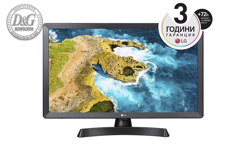 LG 24TQ510S-PZ, 23.6" WVA, LED, Smart webOS, TV Tuner DVB-T2/C /S2, 1000:1, Mega DFC, 200cd, 1366x768, AI SOUND, WiFi, HDMI, Bluetooth, USB 2.0, HOTEL MODE, AirPlay, Speaker 2x5W, Black