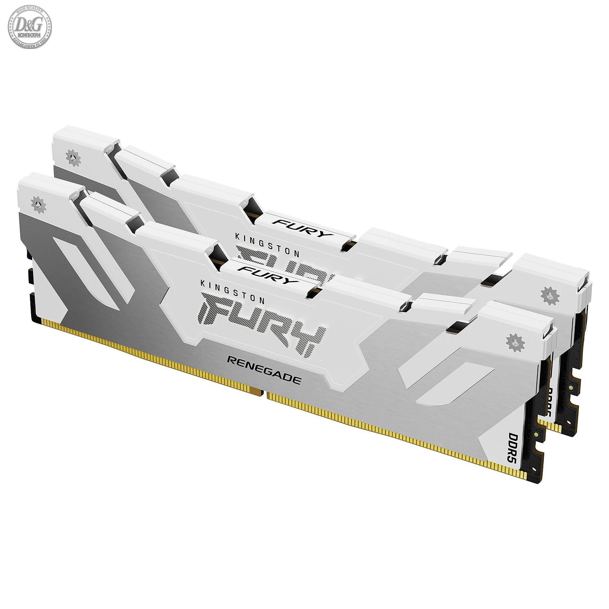 Памет Kingston Fury Renegade White 32GB(2x16GB) DDR5 6400MHz CL32 KF564C32RWK2-32