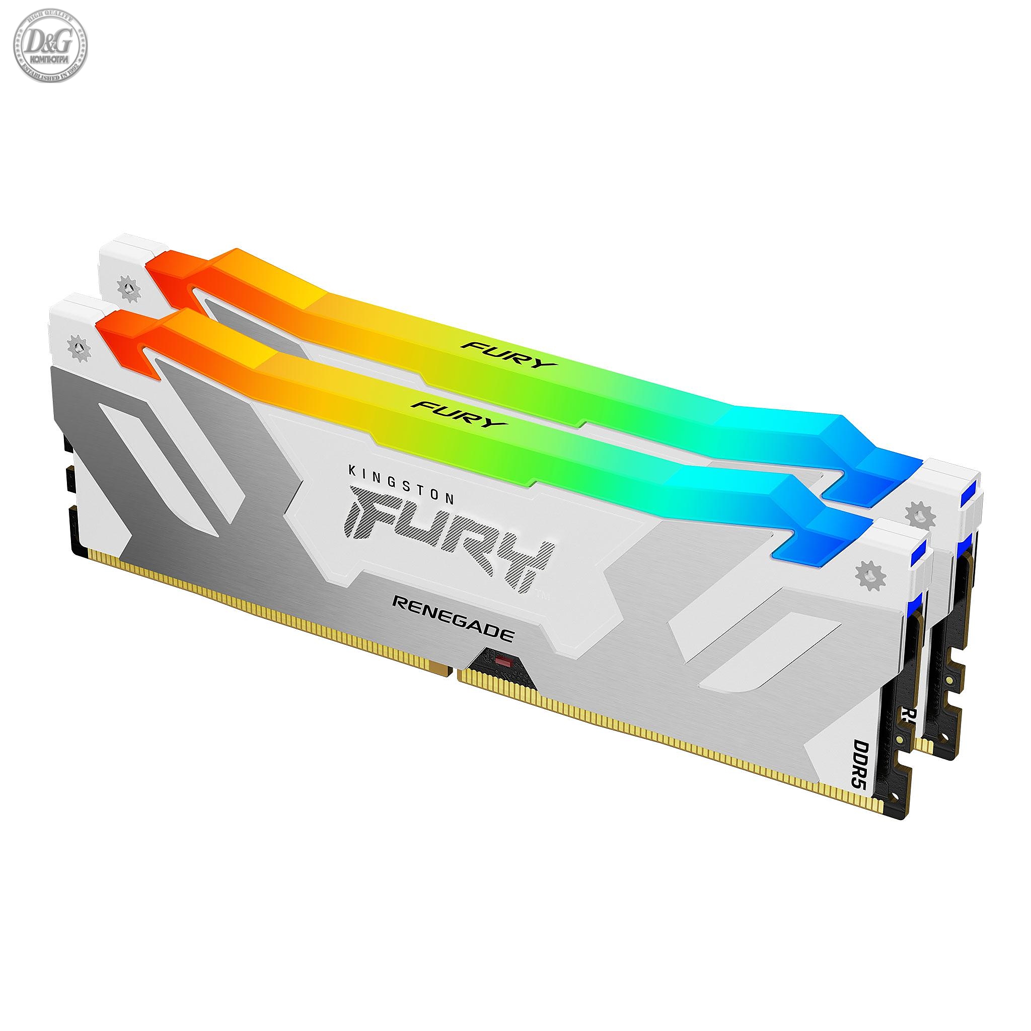 Памет Kingston Fury Renegade White RGB 32GB(2x16GB) DDR5 6000MHz CL32 KF560C32RWAK2-32