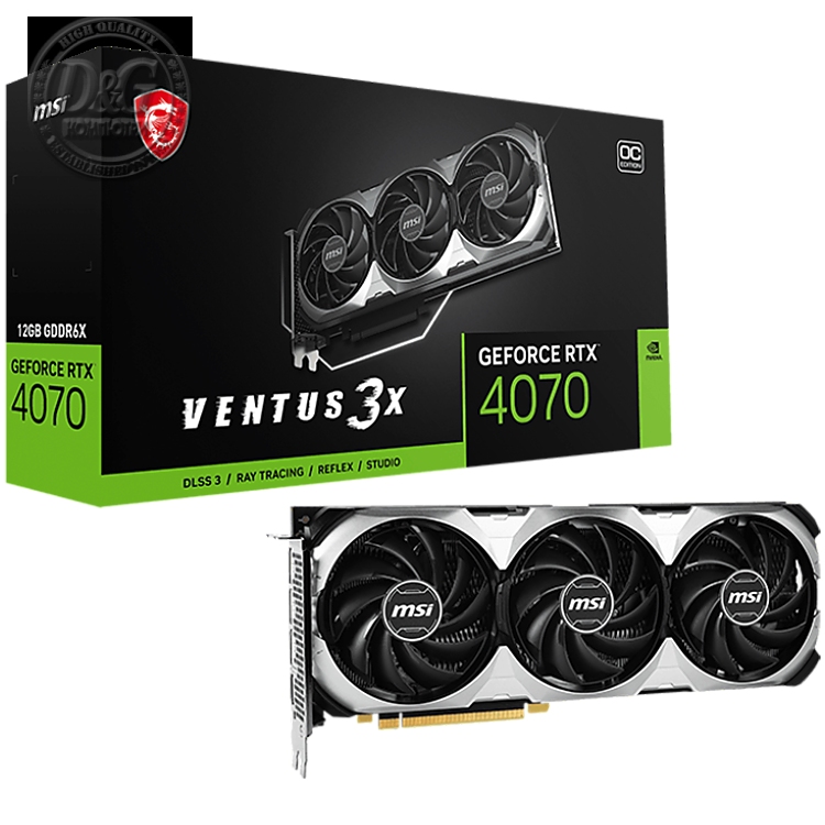 MSI Video Card Nvidia GeForce RTX 4070 VENTUS 3X 12G OC, 12GB GDDR6X, 192bit, Effective Memory Clock: 21000MHz, Boost: 2520 MHz, 5888 CUDA Cores, PCIe 4.0, 3x DP 1.4a, HDMI 2.1a, RAY TRACING, Triple Fan, 1x8pin, 650W Recommended PSU, 3Y