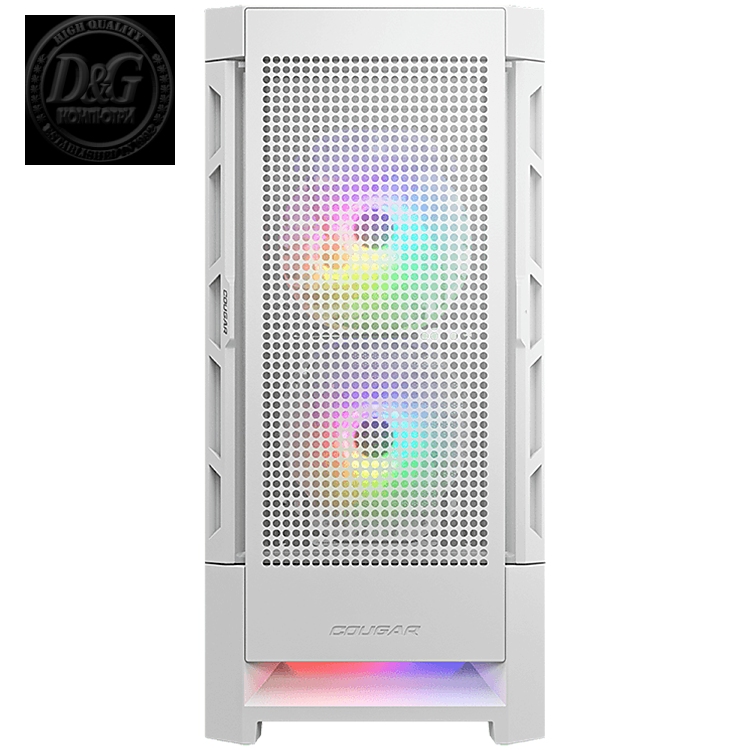 COUGAR Airface RGB White, Mid Tower, 2x 140 1x120 ARGB Fans, RGB Button,  4mm Tempered Glass, Mini ITX / Micro ATX / ATX / CEB/ E-ATX, USB 3.0 x 2, USB 2.0 x 1, 4 Pole Headset Audio Jack x1