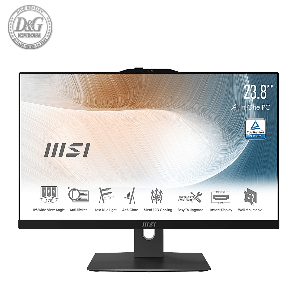 MSI Modern AM242 11M-860EU, AiO, i5-1135G7 2.4GHz, 23.8" IPS (1920x1080 FHD) AG, Built-in Webcam, RAM 8GB (up to 64GB), 512GB SSD M.2 PCIE, 1x 2.5” Storage Rapid Upgrade Design, WiFi, BT 5.1, Windows 11 Home, Heigh adj. 130 mm, 6.16 kg, VESA Mountable