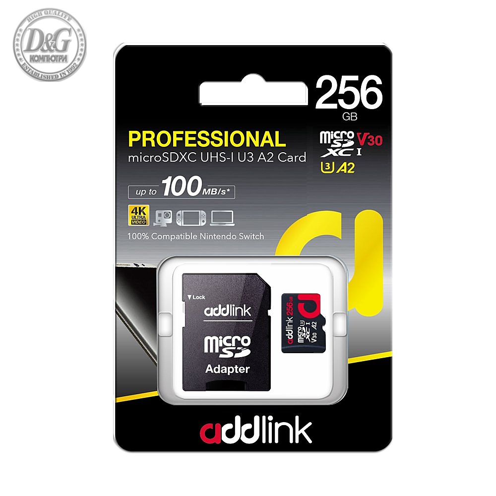 Addlink карта памет microSDXC 256GB Professional Class 10+ UHS-1 V30 U3 Adapter - ad256GBMSXU32A