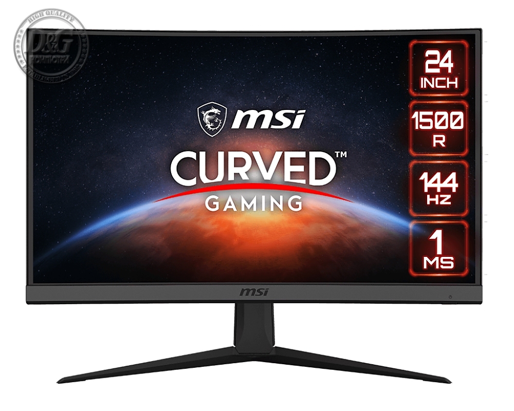 MSI Optix G24C6, 23.6", VA, 1ms, 144Hz, FHD 1920x1080, CURVED 1500R, AG, Night Vision, FreeSync Premium, Anti-Flicker, Less Blue Light, 250 cd/m2, Contrast 3000:1, DCR 100M:1, 2 x HDMI, DP, 1x Earphone out , Tilt, VESA100, Frameless, 9S6-3BA01T-024